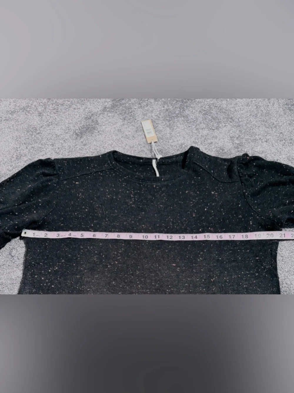 hello nite Black Speckled Crewneck Sweater‎ — Short Puff Sleeve Women Medium NWT